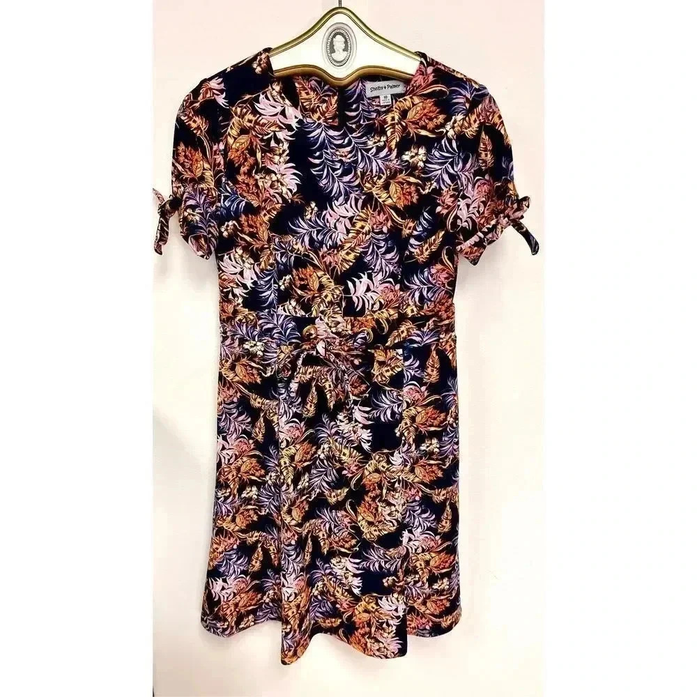 Shelby and Palmer Womens Black Orange Floral Leaf Print Shift Midi Dress Size 10